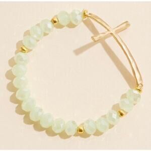 RETAIL $20 Faceted Beaded Bracelet with Hammered Metal East West Cross*Mint